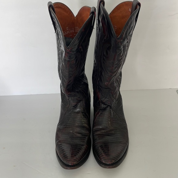 Dan Post Leather Western Boots Black Cherry Size 8D Teju Lizard - Picture 3 of 8